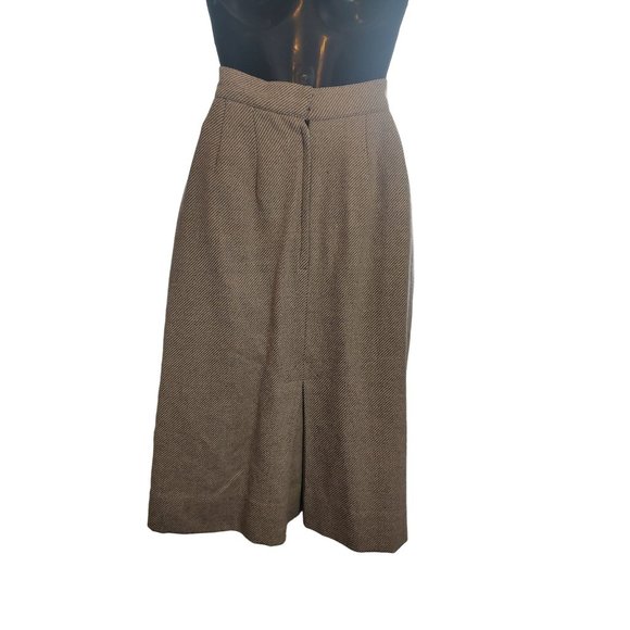 70's - 80's Albert Nipon Designer Wool Diagonal Striped Tan/Cream Skirt - Picture 5 of 11